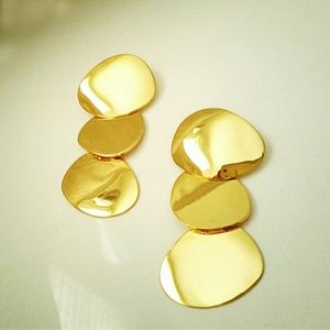 LIZZIE FORTUNATO Three Disc Drop Gold Earrings